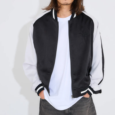 Bocchi The Rock! SuperGroupies Kikuri Hiroi sukajan jacket: Jacket worn open over a white shirt, front view.