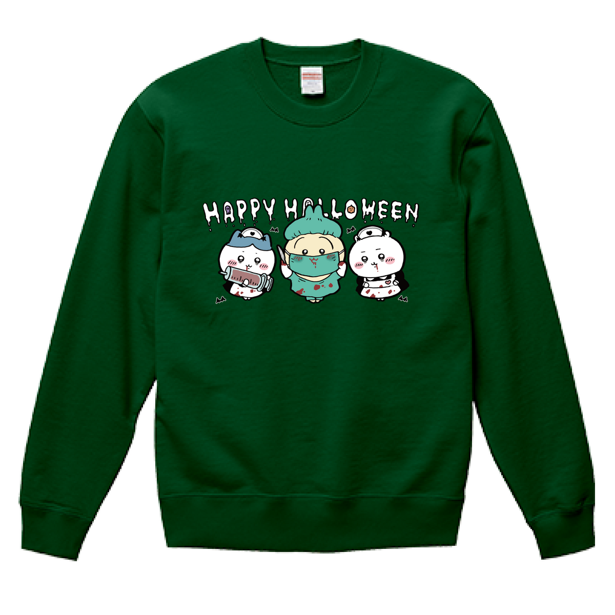 Chiikawa Happy Halloween 2026 Chiikawa, Hachiware & Usagi Sweatshirt in Ivy Green, official product view 4