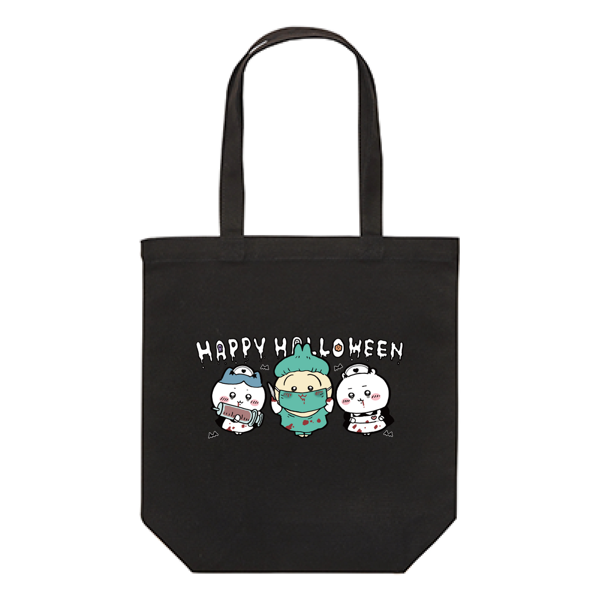 Chiikawa Happy Halloween 2026 Chiikawa, Hachiware & Usagi Tote Bag M in Black, official product view 1