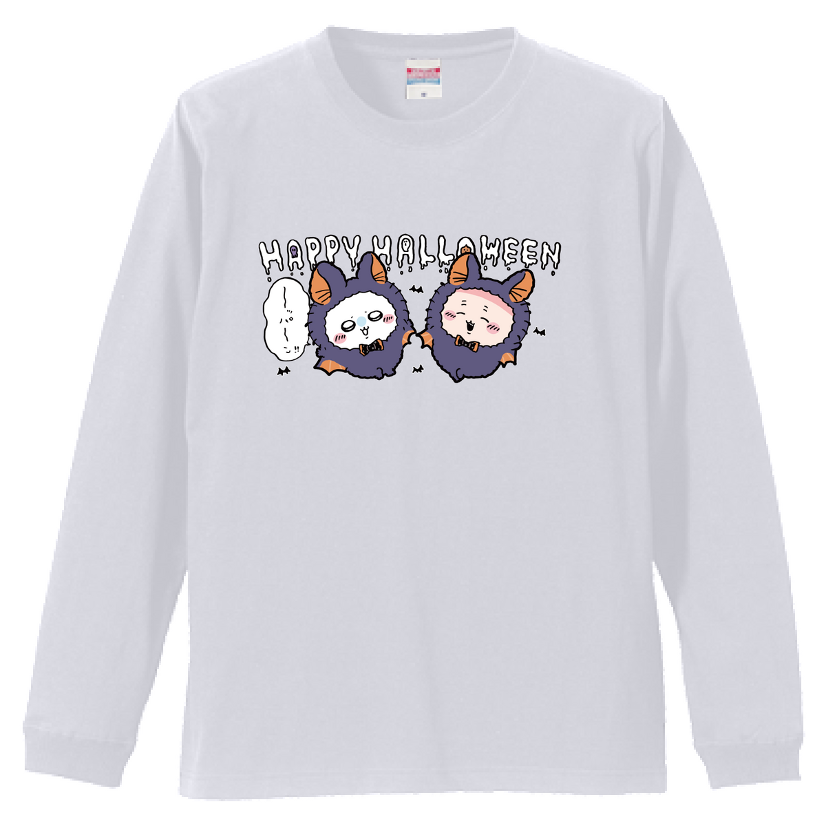 Chiikawa Happy Halloween 2026 Momonga & Furuhonya Long Sleeve T-Shirt in White, official product view 1