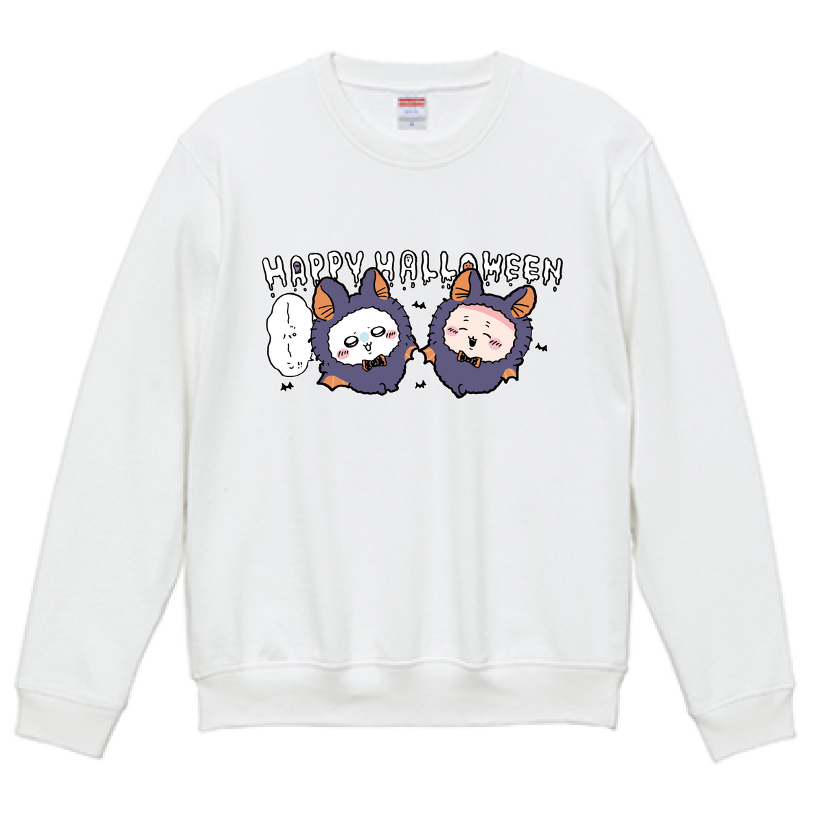 Chiikawa Happy Halloween 2026 Momonga & Furuhonya Sweatshirt in White, official product view 1