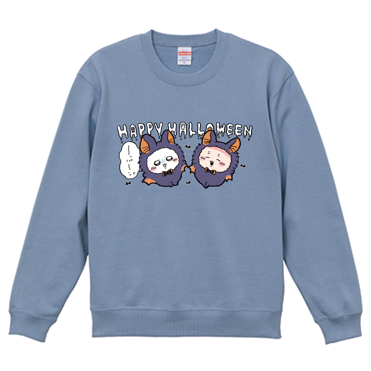 Chiikawa Happy Halloween 2026 Momonga & Furuhonya Sweatshirt in Acid Blue, official product view 2