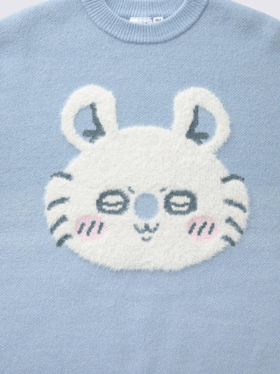 Chiikawa Snow Day Fluffy Jacquard Sweater — Blue Momonga — motif detail