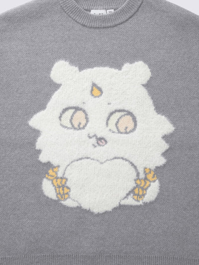 Chiikawa Snow Day Fluffy Jacquard Sweater — Gray Anoko — motif detail