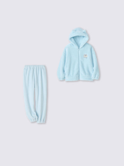 Chiikawa Snow Day Kids’ Hooded Character Lounge Set — Light blue / Hachiware