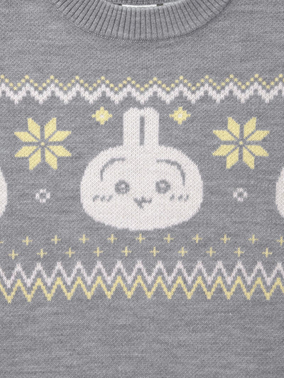 Chiikawa Snow Day Kids’ Nordic Sweater — Gray / Usagi