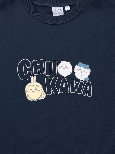 Chiikawa Snow Day Unisex Winter Sweatshirt — Navy Winter Trio — embroidered motif detail