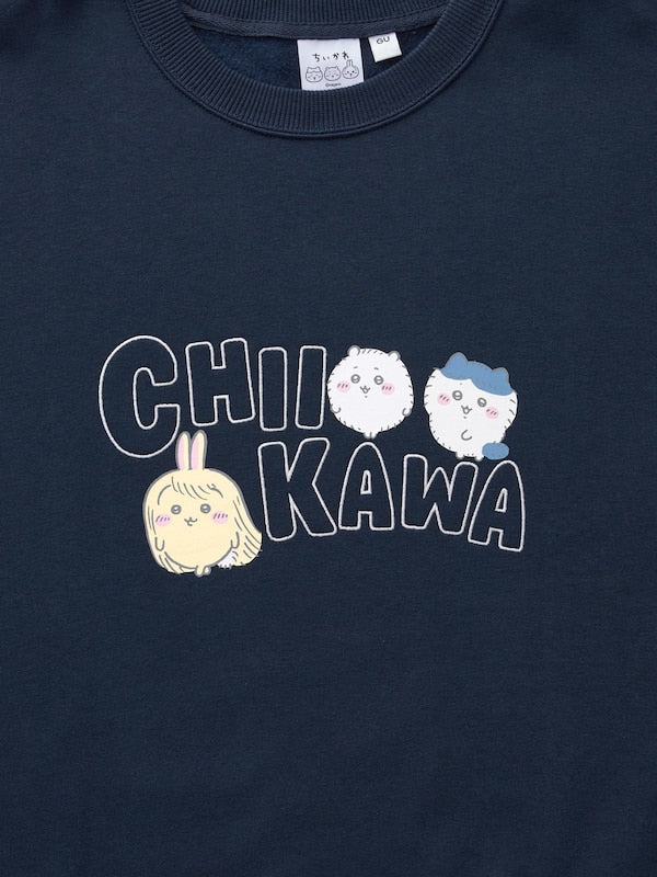 Chiikawa Snow Day Unisex Winter Sweatshirt — Navy Winter Trio — embroidered motif detail