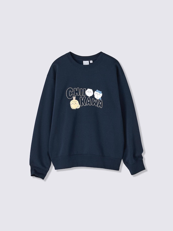 Chiikawa Snow Day Unisex Winter Sweatshirt — Navy Winter Trio — full view