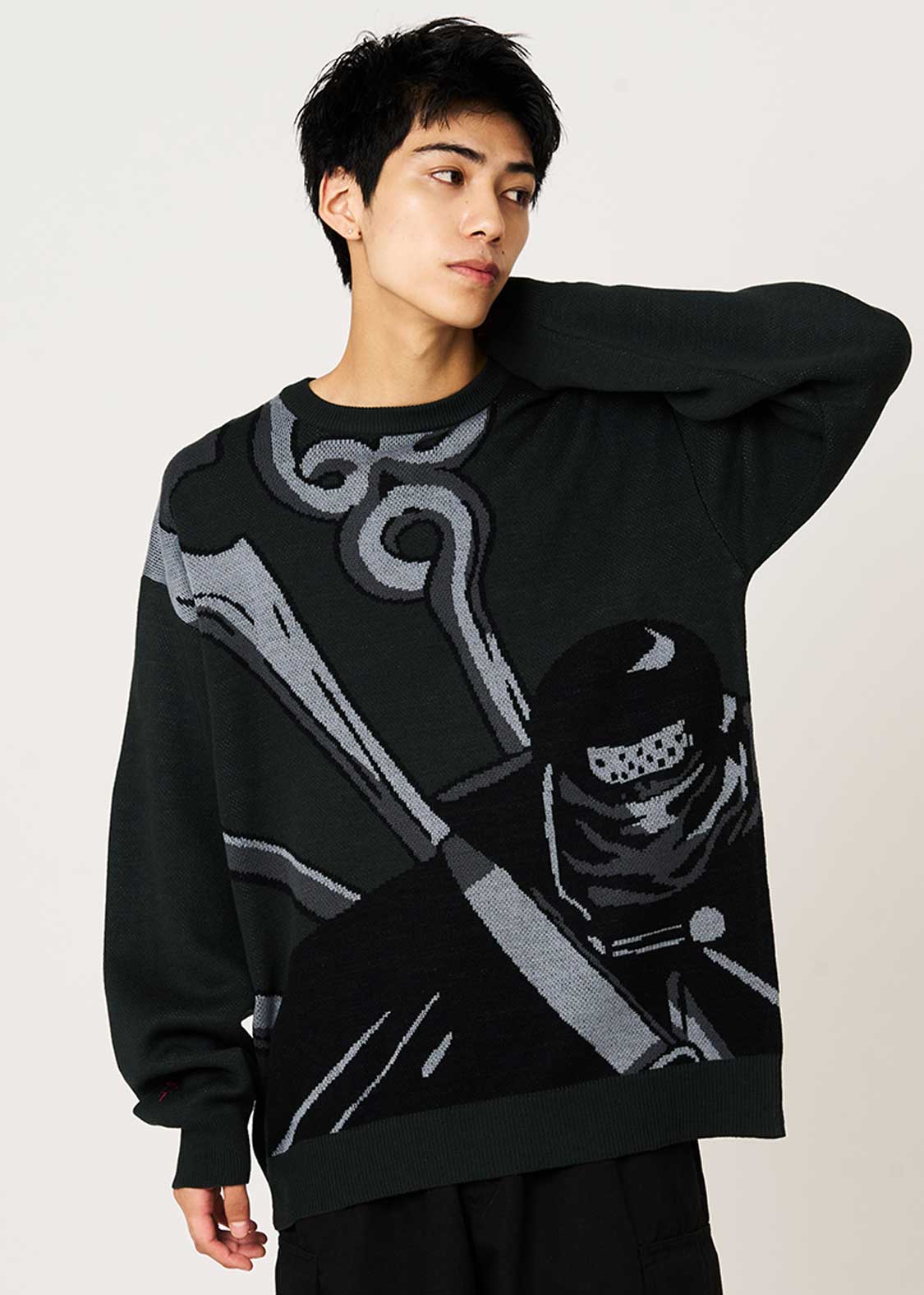 Fairy Tail 20th Anniversary Collaboration Mystogan Jacquard Knit Sweater - worn view 2