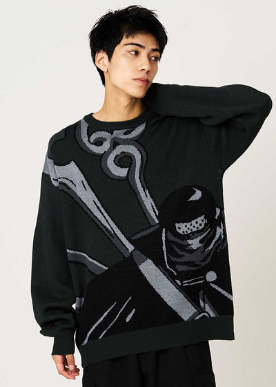 Fairy Tail 20th Anniversary Collaboration Mystogan Jacquard Knit Sweater - worn view 2