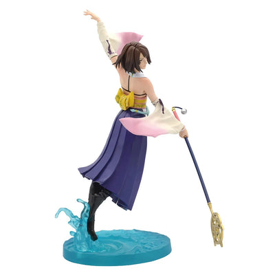 Final Fantasy X 25th Anniversary Kuji B Prize Yuna figure, 19 cm, with staff and clear blue water-inspired base.