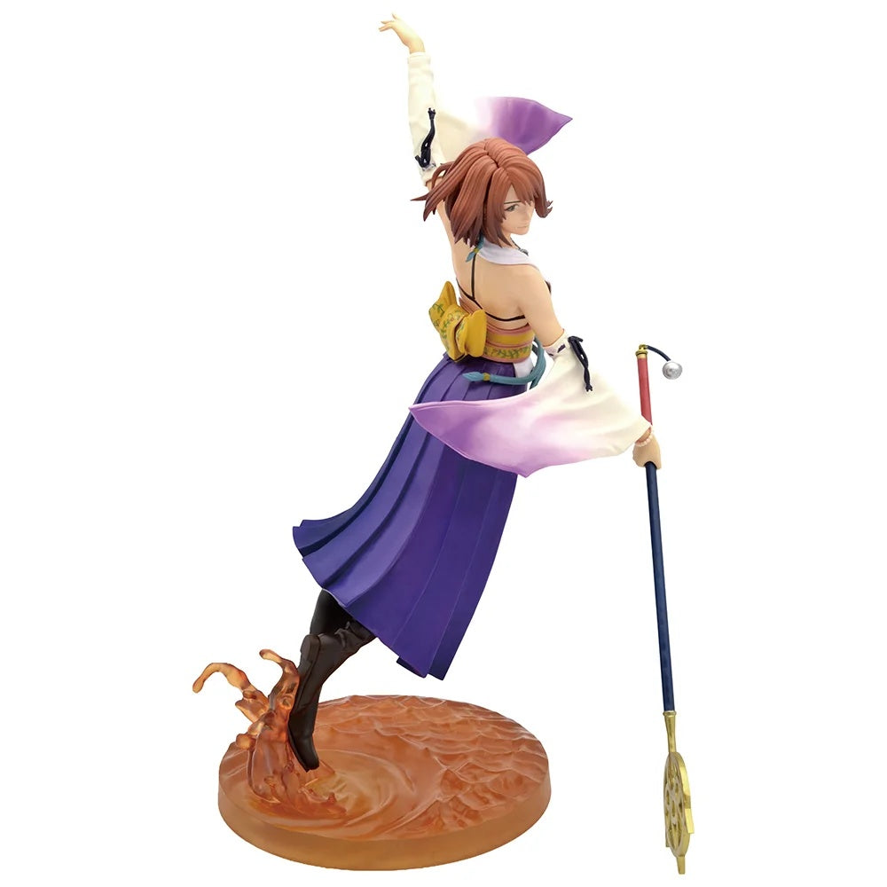 Final Fantasy X 25th Anniversary Kuji Last One Prize Yuna figure Sending Ver., 19 cm, with staff and translucent orange base.