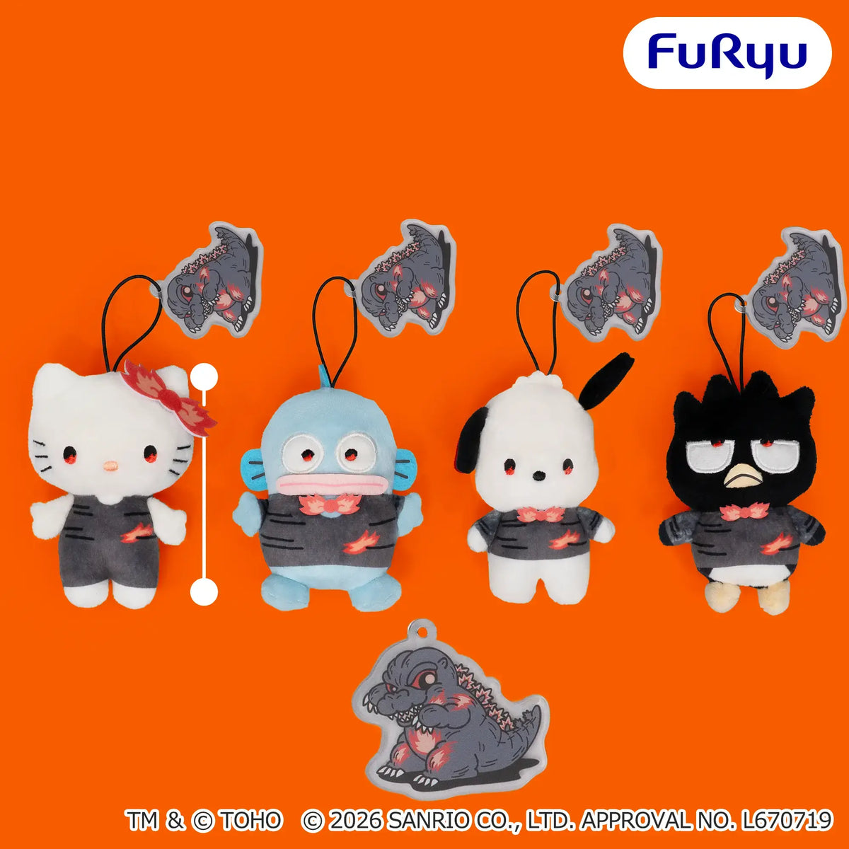 Godzilla x Sanrio Characters - Mascots with Acrylic Charms complete set of 4 designs