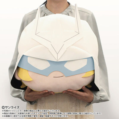 Char Aznable Big Face plush toy held to show its size
