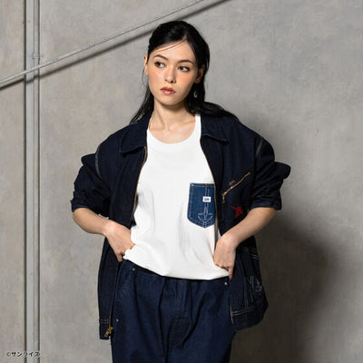 Gundam STRICT-G x Lee RX-93 91-B indigo denim jacket - official photo 12
