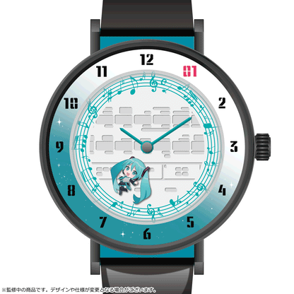 Animated Hatsune Miku SuperGroupies watch dial showing the rotating Miku seconds disc