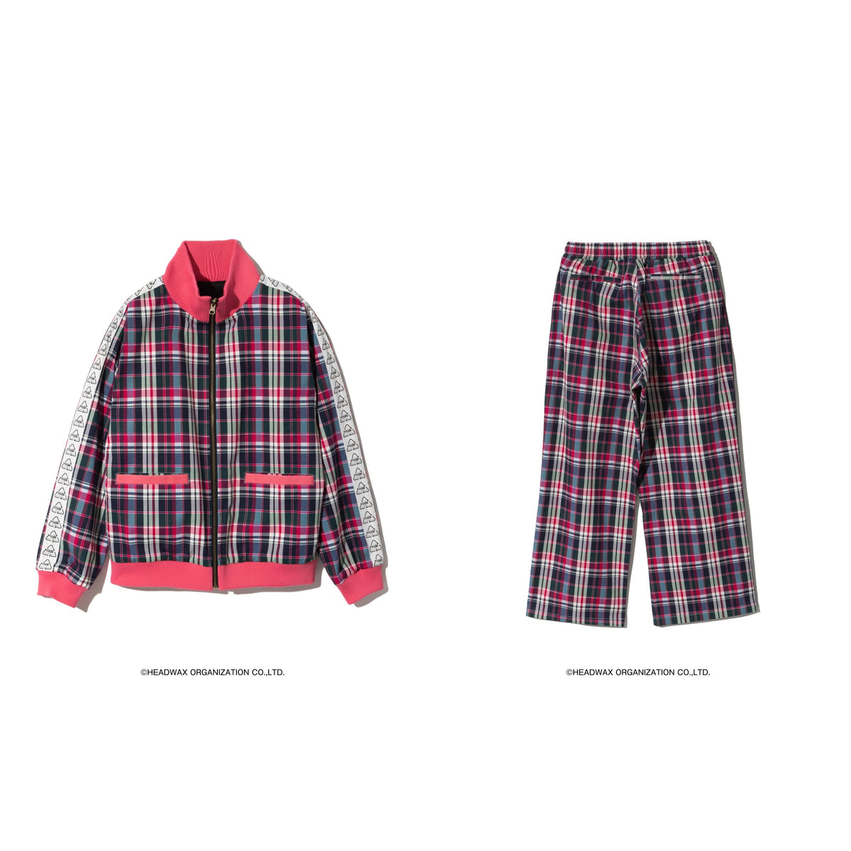 hide check tracksuit pink white background
