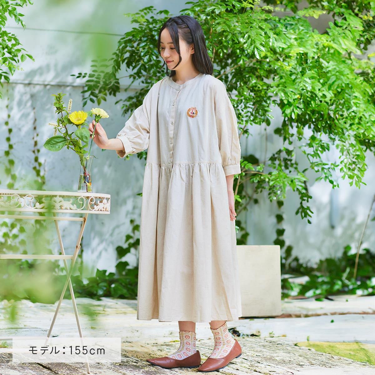 Kiki's Delivery Service Donguri Closet 2-Way Shirt Dress - Bread Wreath Natural - official view 5