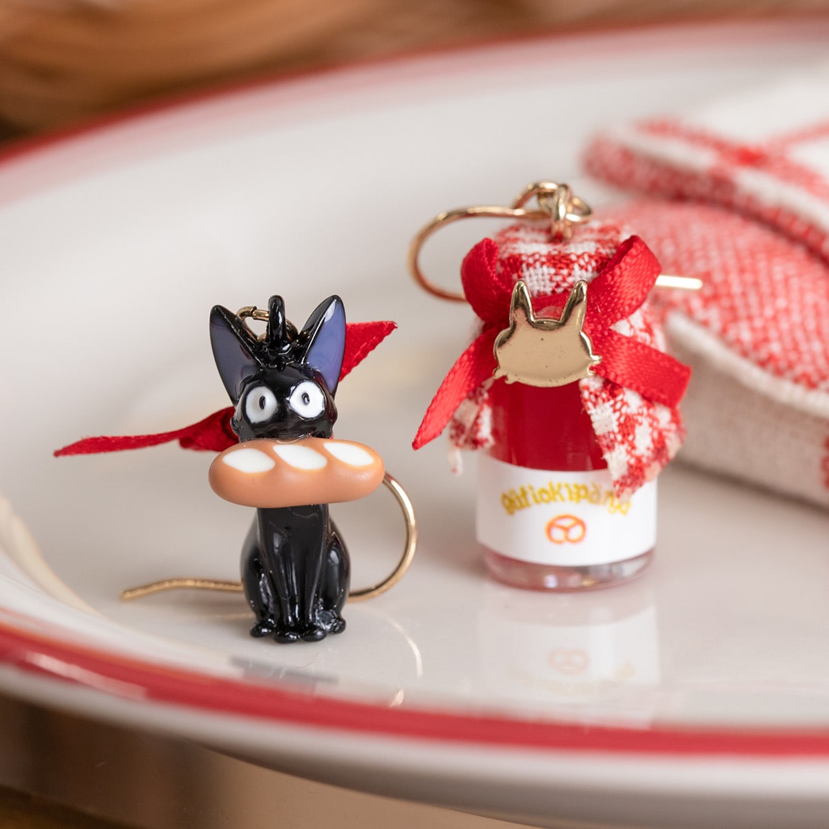 Kiki's Delivery Service Guchokipan Bakery Jam Jar and Jiji Earrings (2 Types) - Pierced Pair - official view 2