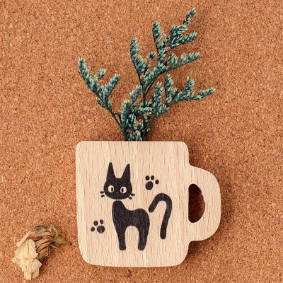 Kiki's Delivery Service Jiji Mug-Shaped Wooden Magnets (2 Types) - Natural - official view 2