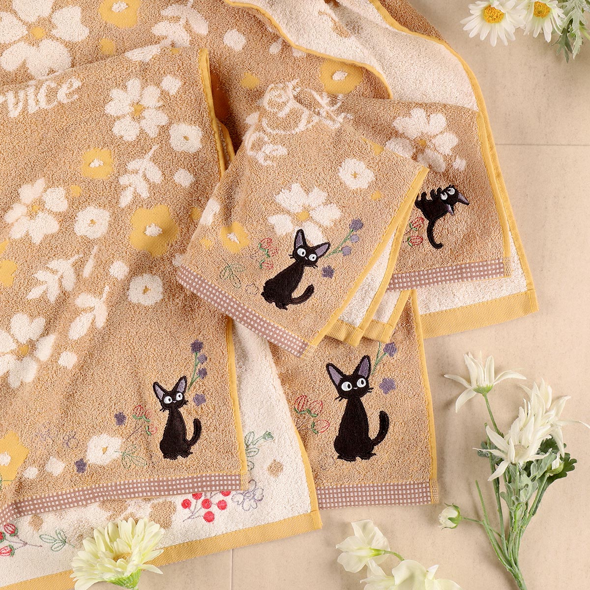 Kiki's Delivery Service - Sepia Flower Towels (4 Types) - Wash Towel - official view 6