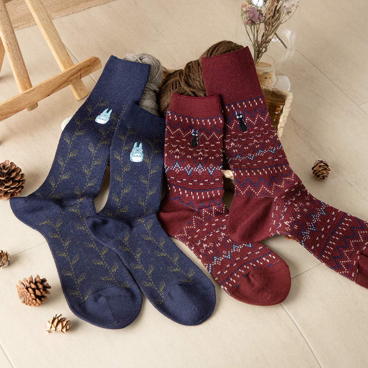 Kiki's Delivery Service Socks - Knitted All-Over Pattern - Wine Red - official product view 5