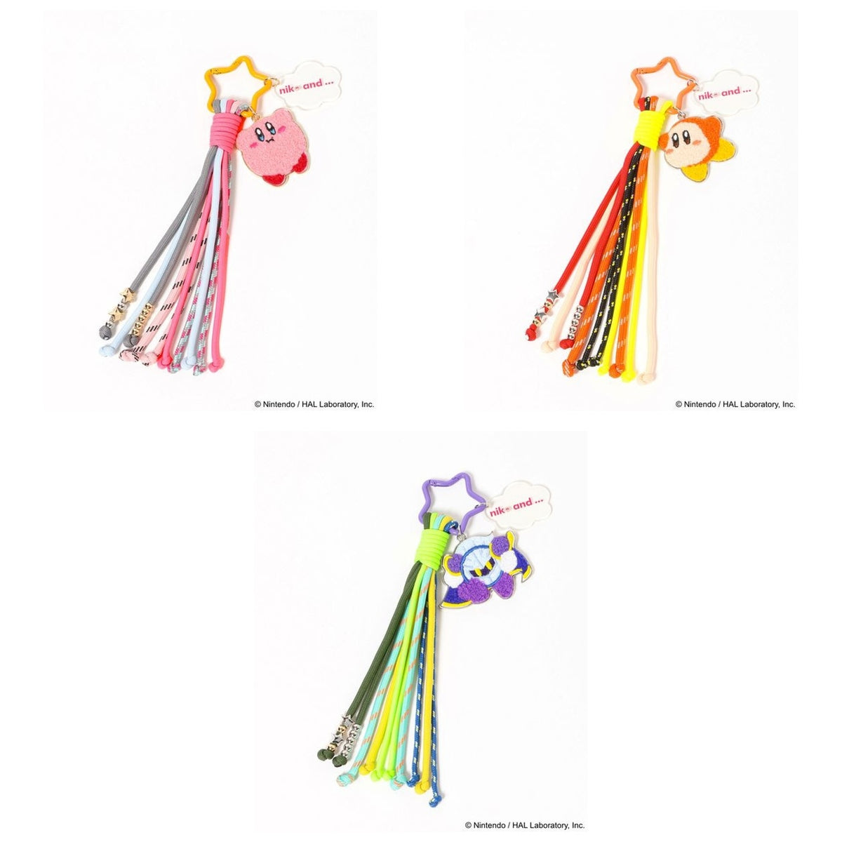 Kirby paracord bag charm complete set: Kirby, Waddle Dee and Meta Knight