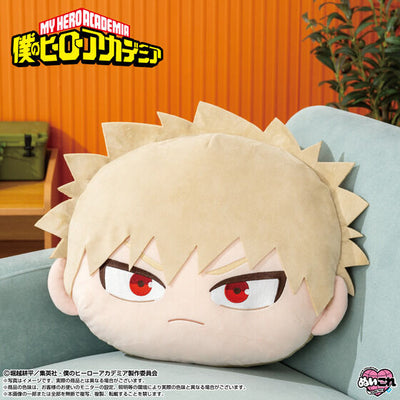 My Hero Academia Katsuki Bakugo Big Face plush toy on a sofa
