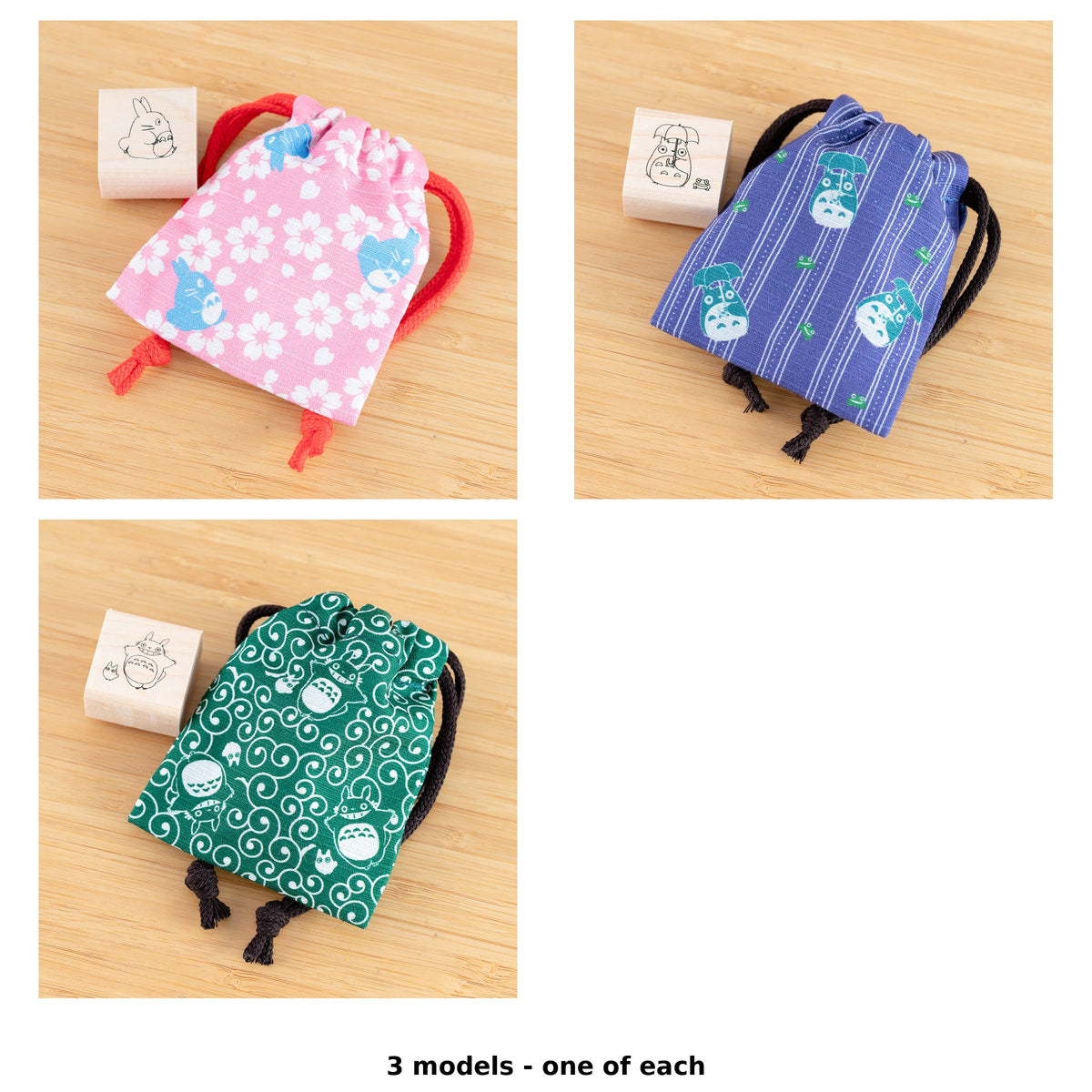 My Neighbor Totoro Drawstring Pouch Stamps (3 Types) - Complete Set - one of each model