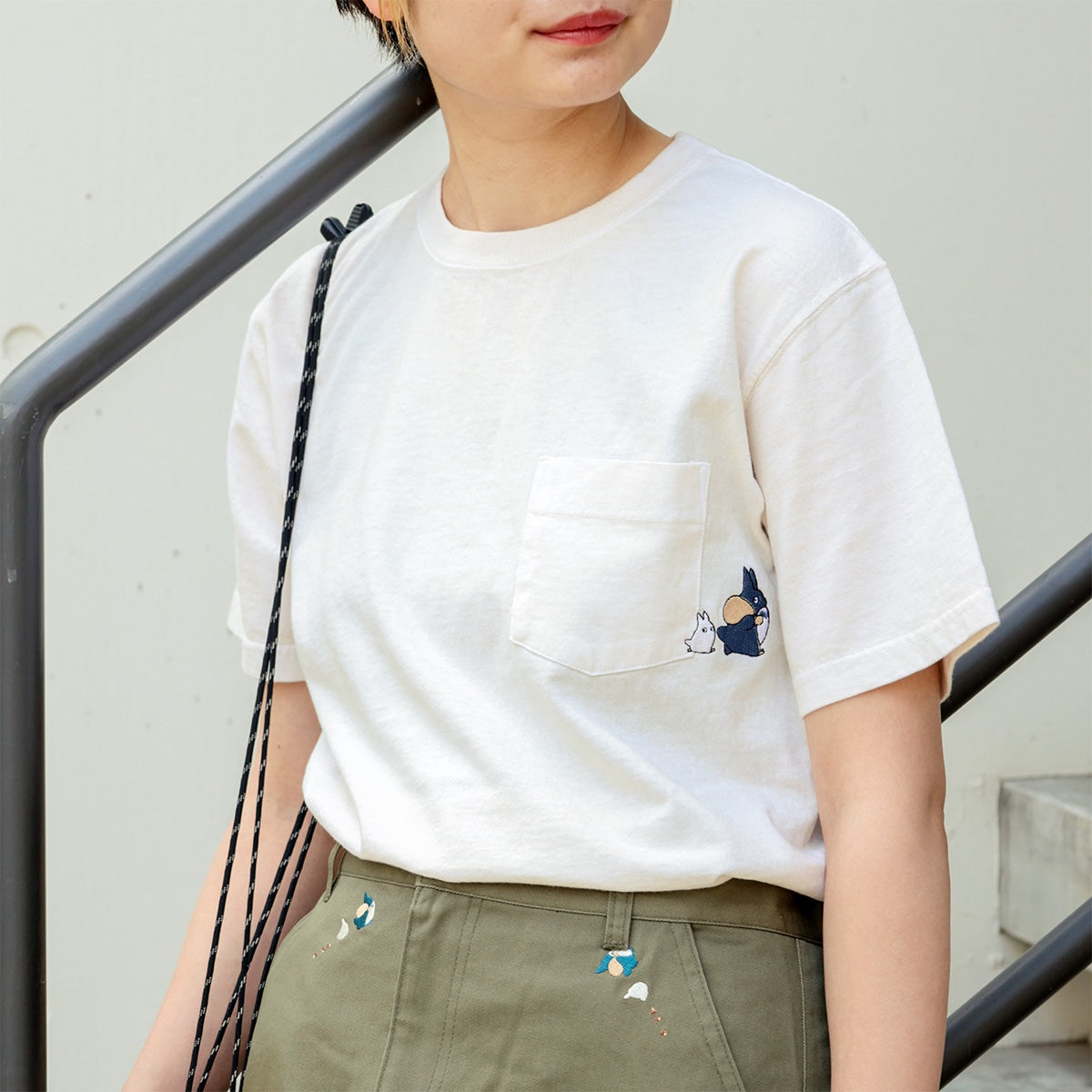 My Neighbor Totoro GBL x Good On Pocket Embroidery T-Shirt - Blue Totoro and White Totoro - official view 1