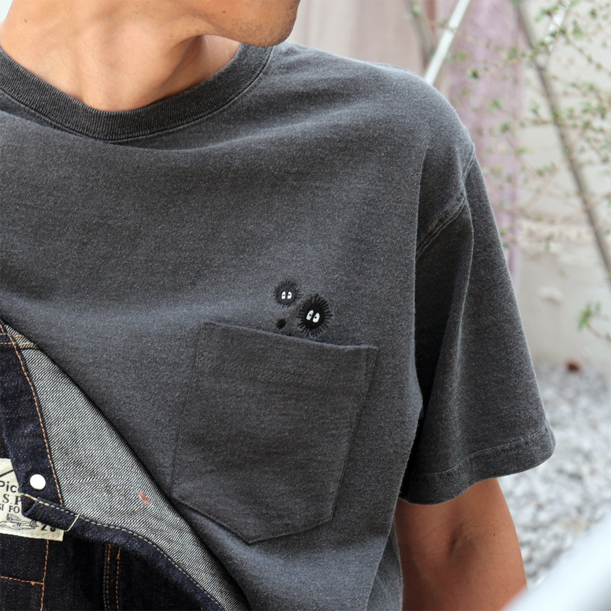 My Neighbor Totoro GBL x Good On Pocket Embroidery T-Shirt - Soot Sprites - official view 3