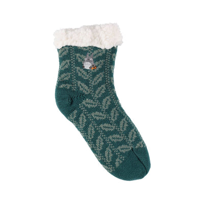 My Neighbor Totoro Leaf-Pattern Boa-Lined Room Socks 23-25 cm - official view 1
