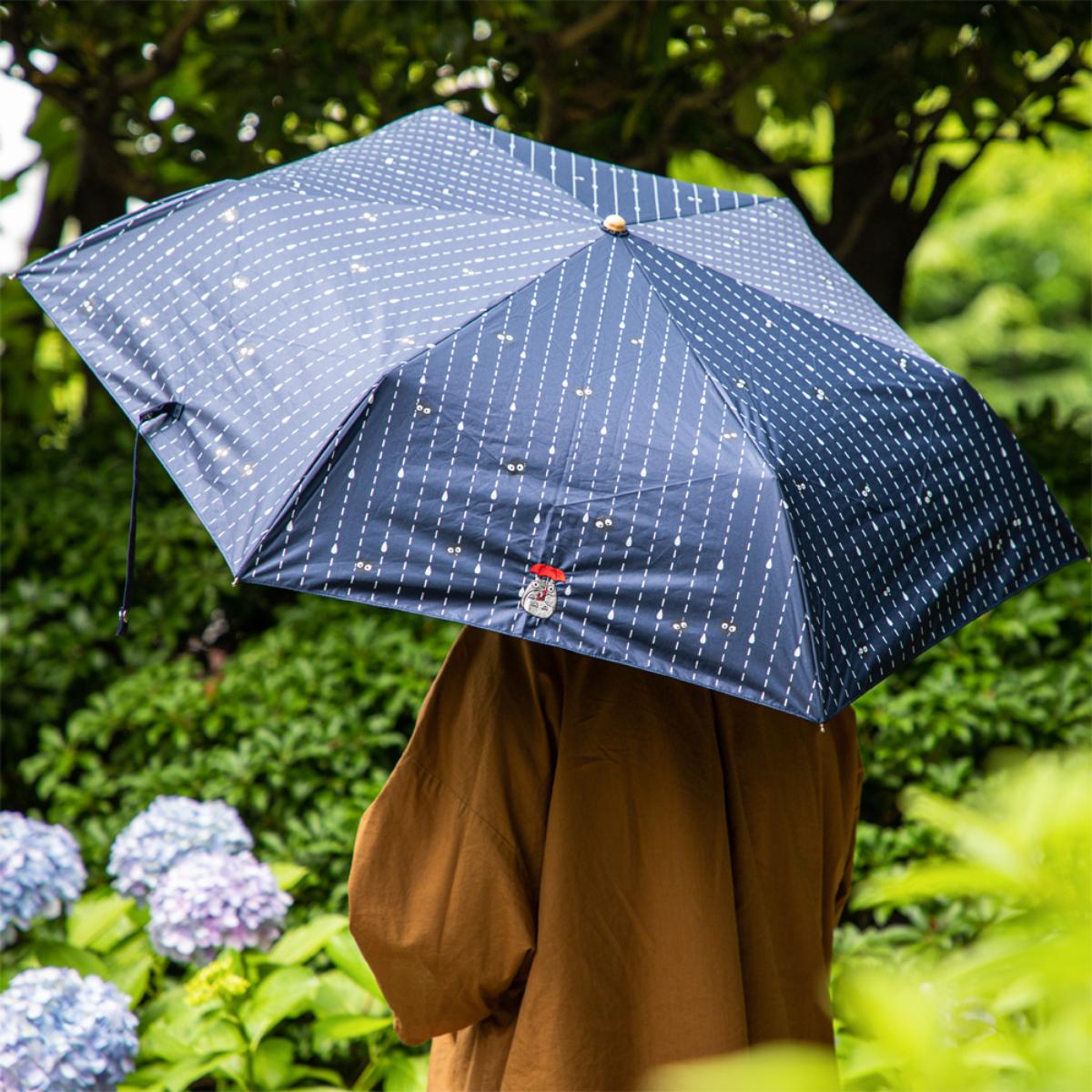 My Neighbor Totoro Raindrop Pattern Folding Umbrella - Navy - official view 1
