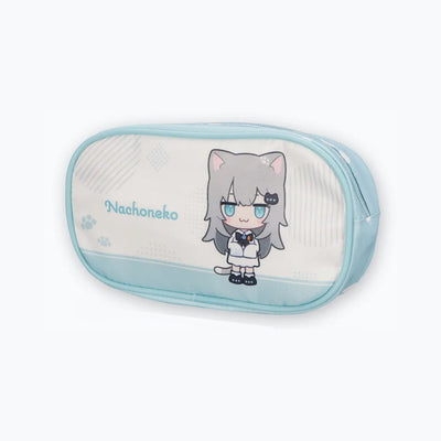 Nachoneko pen pouch Design 1, light blue with standing character