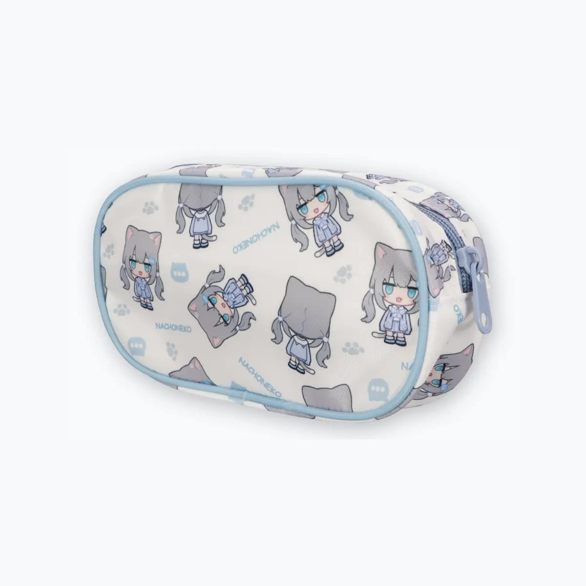 Nachoneko pen pouch Design 2, light blue with all-over character pattern