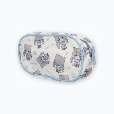 Nachoneko pen pouch Design 2, light blue with all-over character pattern