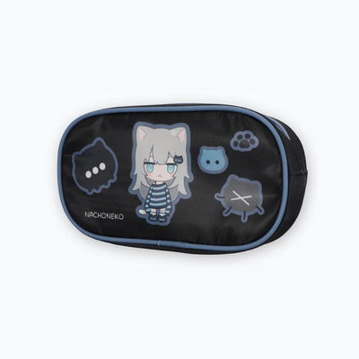 Nachoneko pen pouch Design 3, black with striped-shirt character and cat motifs