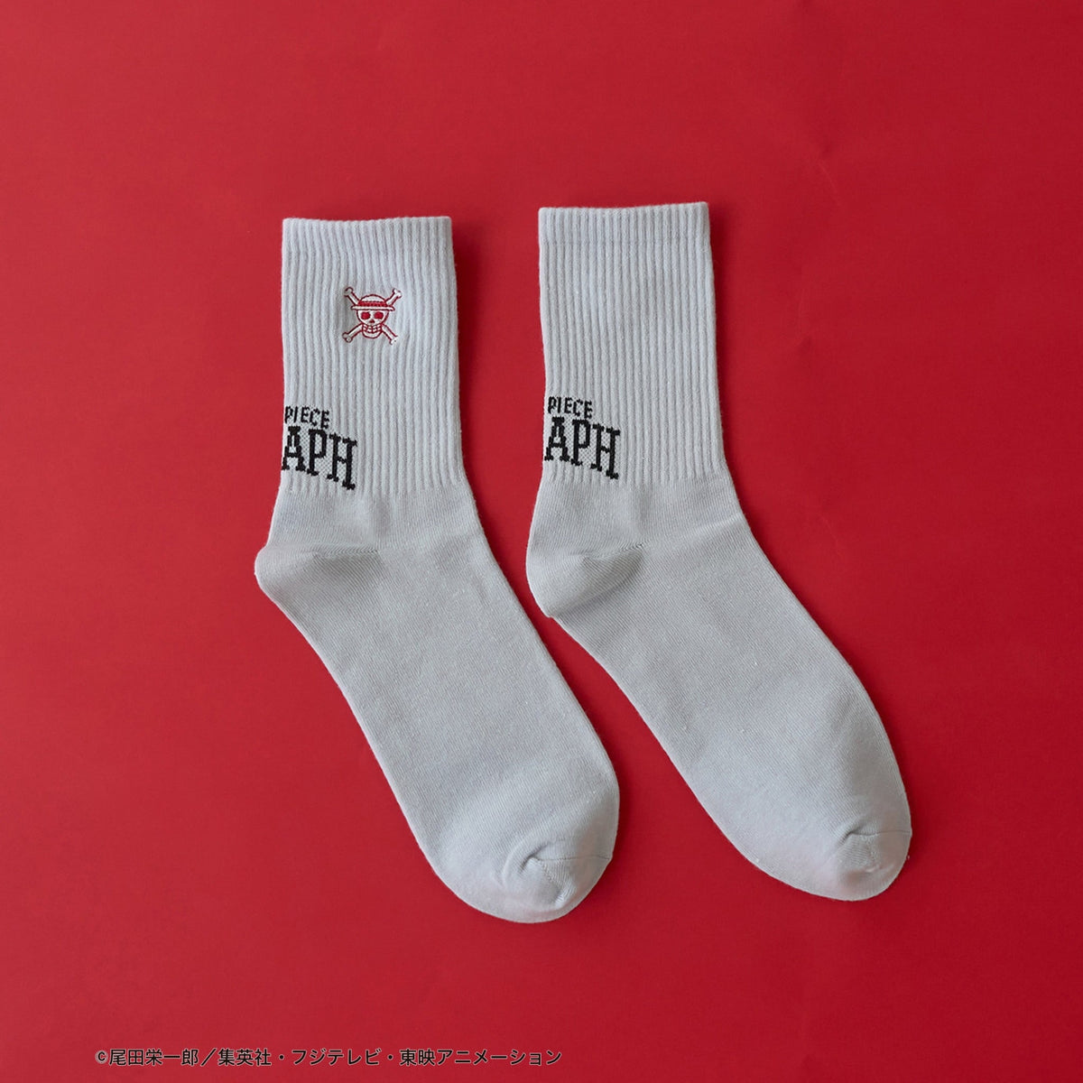 One Piece Luffy Embroidered Ribbed Crew Socks