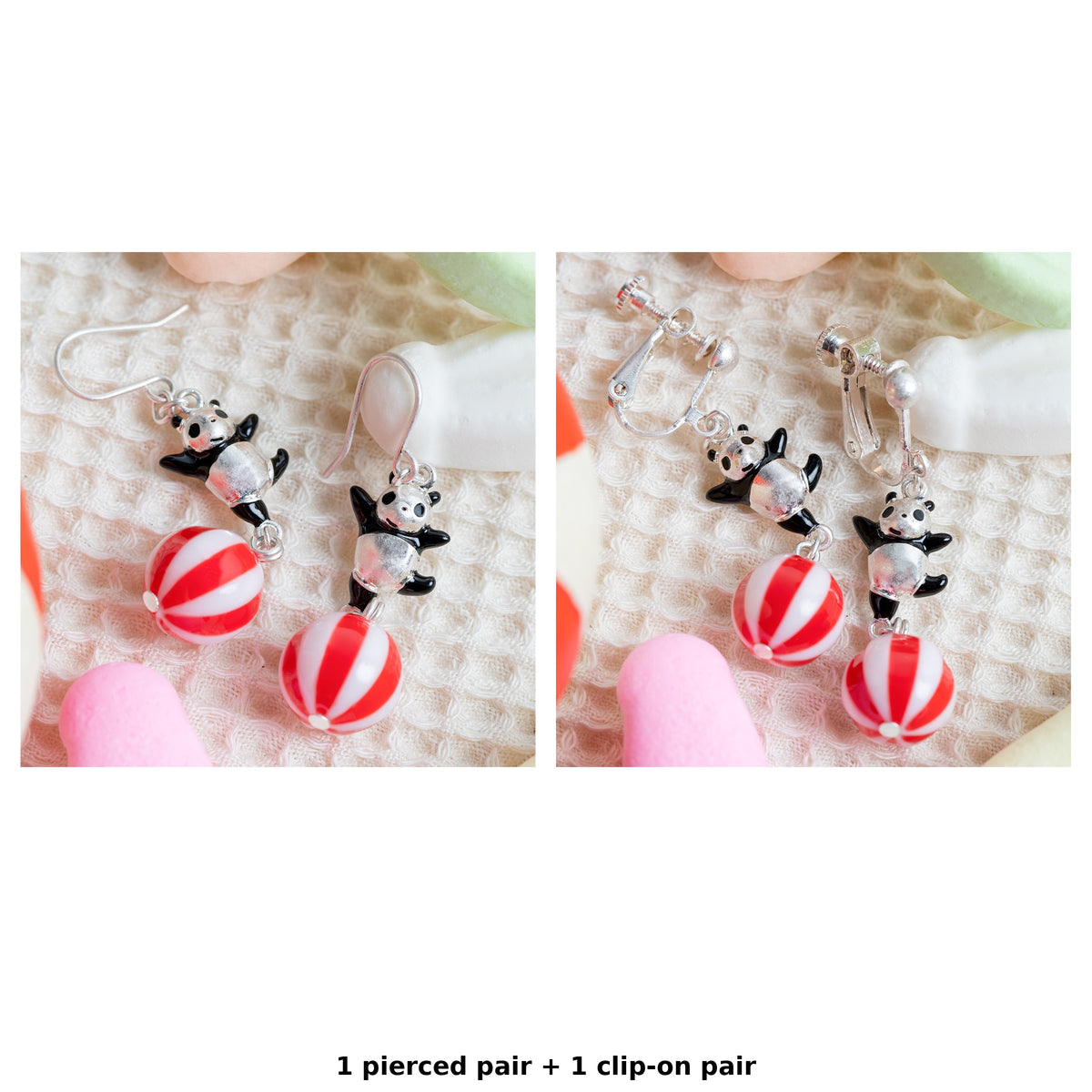 Panda! Go Panda! Ball-Balancing Panny Earrings (2 Types) - Complete Set
