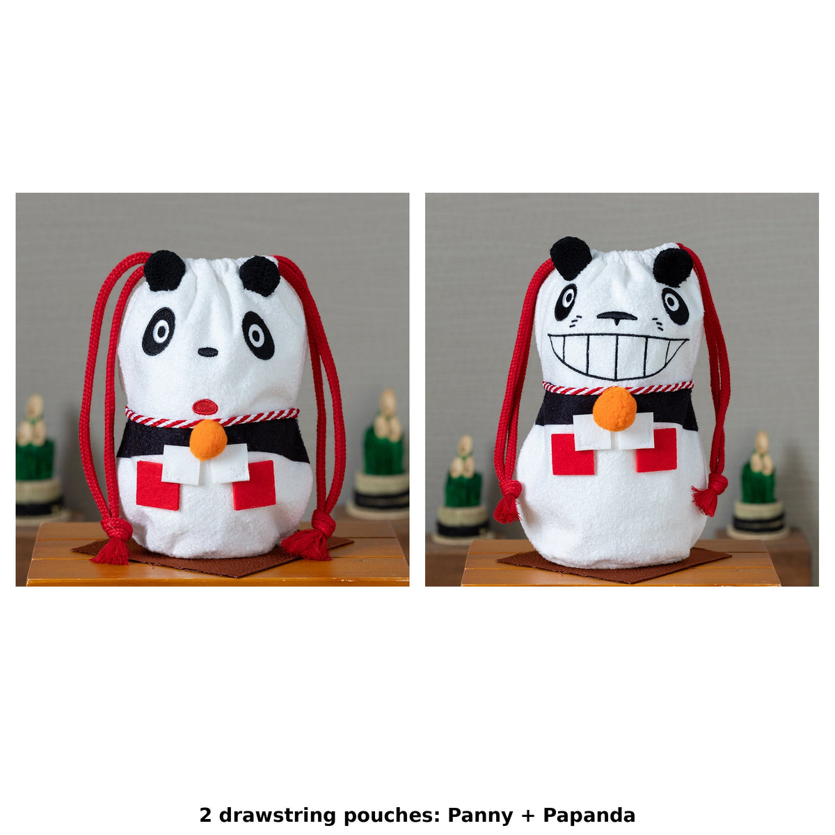 Panda! Go Panda! Kagami Mochi Drawstring Pouches (2 Types) - Complete Set