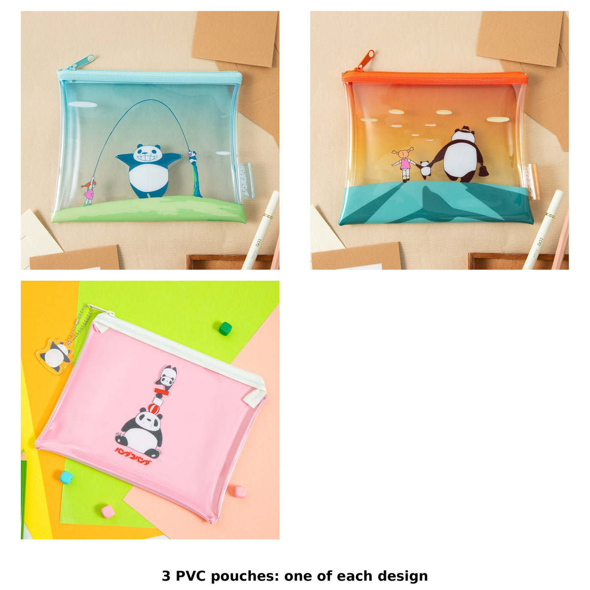 Panda! Go Panda! PVC Zip Pouches (3 Types) - Complete Set