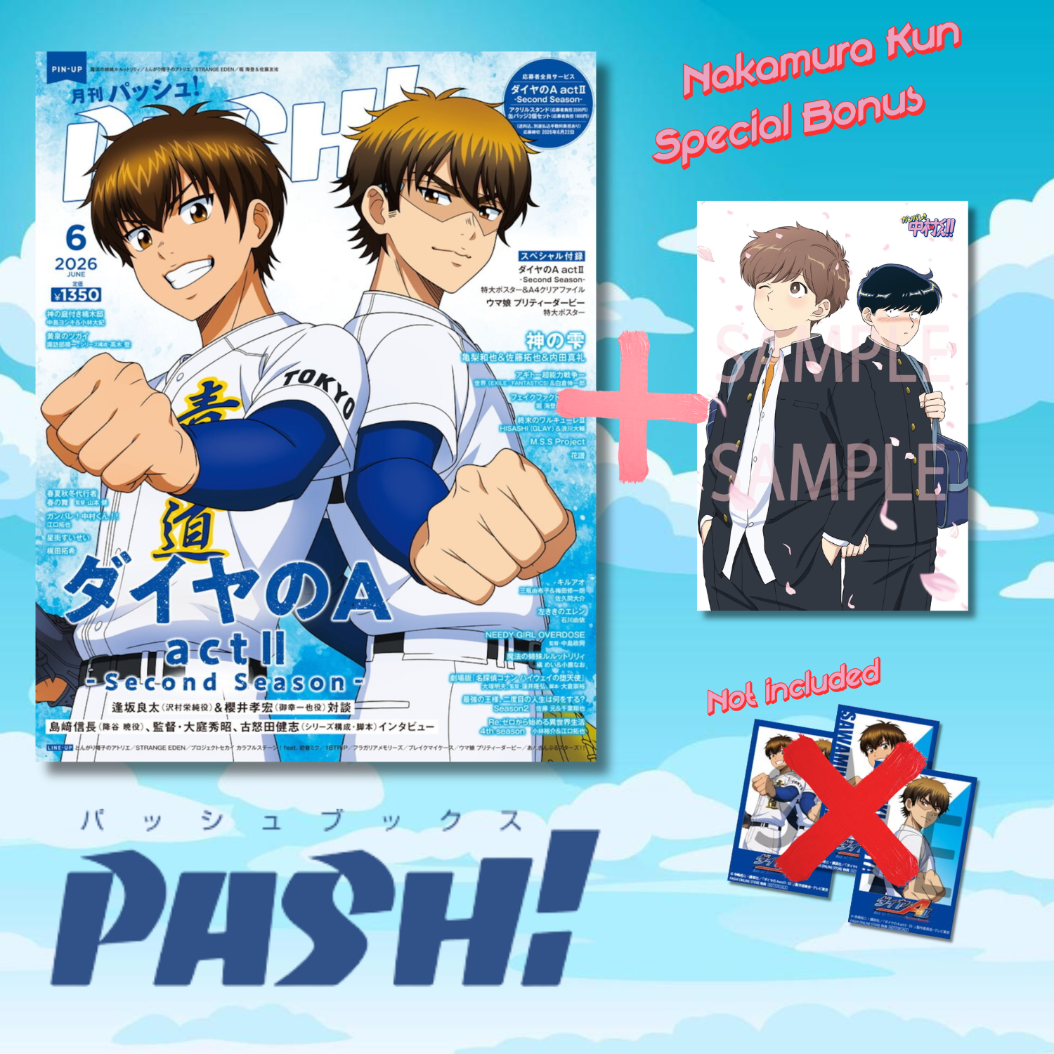 Pash! 6 2026 - Ace of Diamond Cover + The Drops of God Back Cover + Go for It, Nakamura! Bonus Card + Ace of Diamond Clear File & A1 Poster [May 9, 2026]