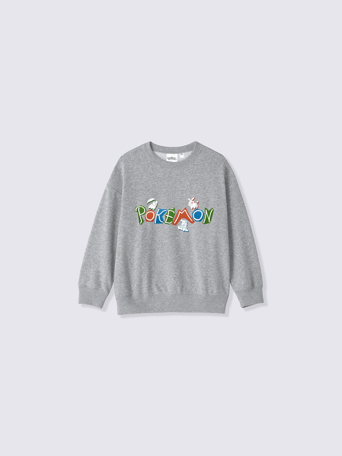 Pokemon x GU Chikorita / Tepig / Totodile Kids Sweatshirt — Gray — official view 1