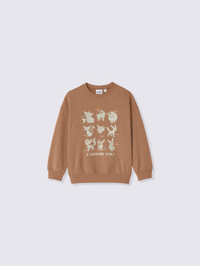 Pokemon x GU Eevee & Evolutions Kids Sweatshirt — Brown — official view 1
