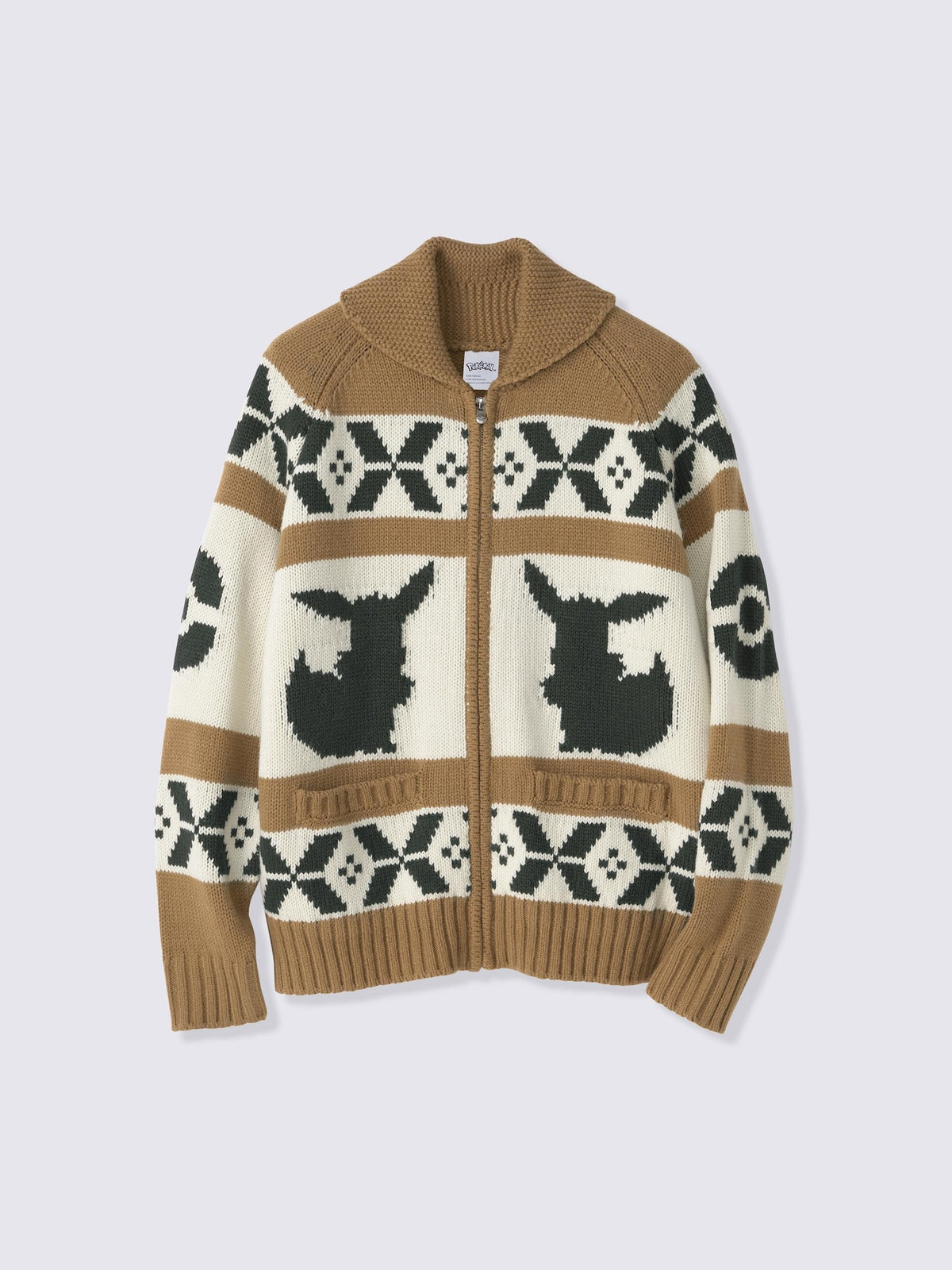 Pokemon x GU Eevee Full-Zip Knit Jacket — Brown — official view 1
