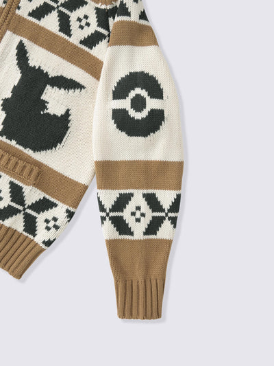 Pokemon x GU Eevee Full-Zip Knit Jacket — Brown — official view 3