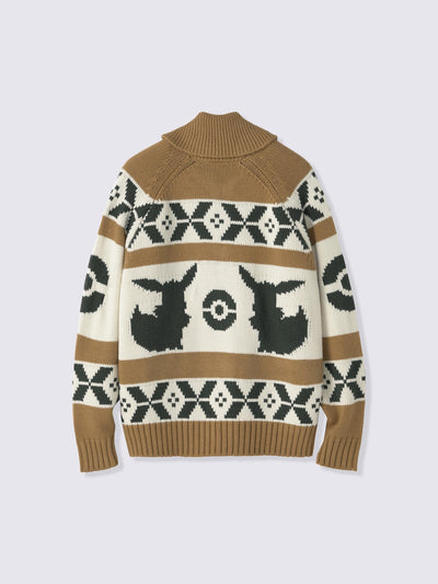 Pokemon x GU Eevee Full-Zip Knit Jacket — Brown — official view 5
