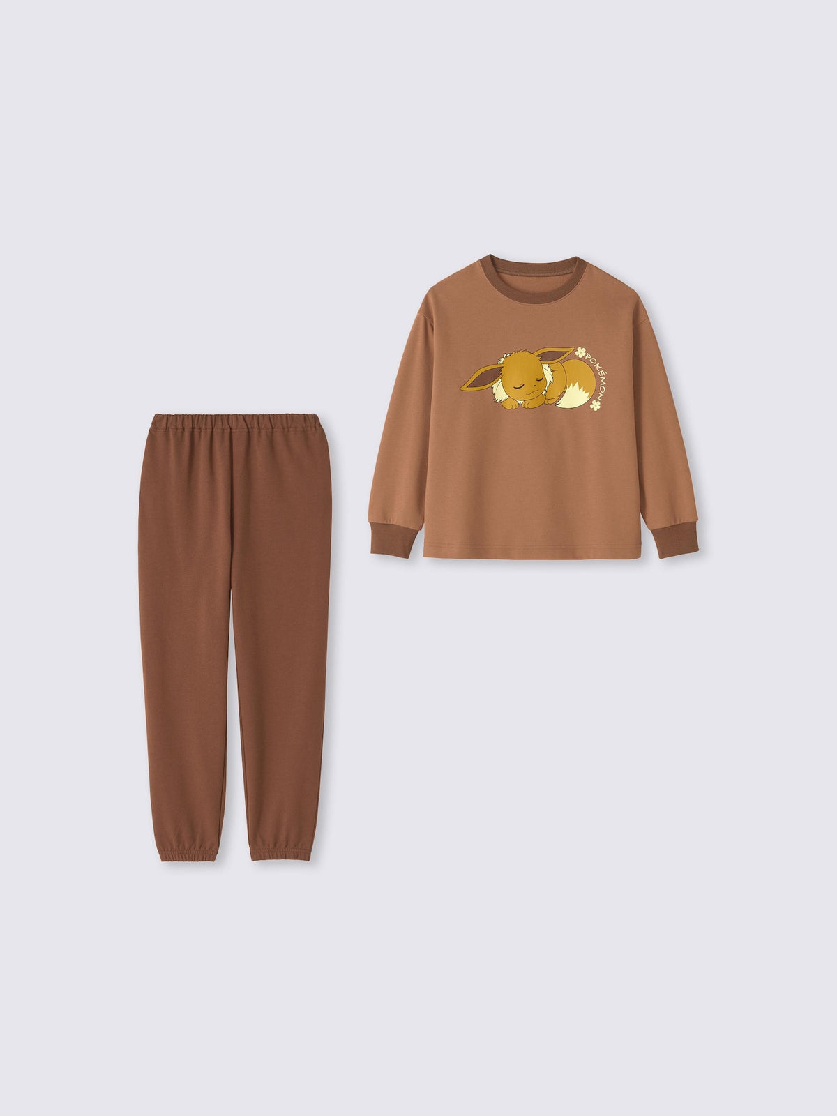 Pokemon x GU Eevee Kids Cotton Lounge Set — Brown — official view 1