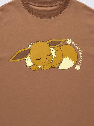 Pokemon x GU Eevee Kids Cotton Lounge Set — Brown — official view 2